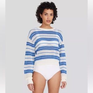 Solid & Striped Marina Blue Stripe Open Weave Knit The Tobi Crewneck Sweater XS